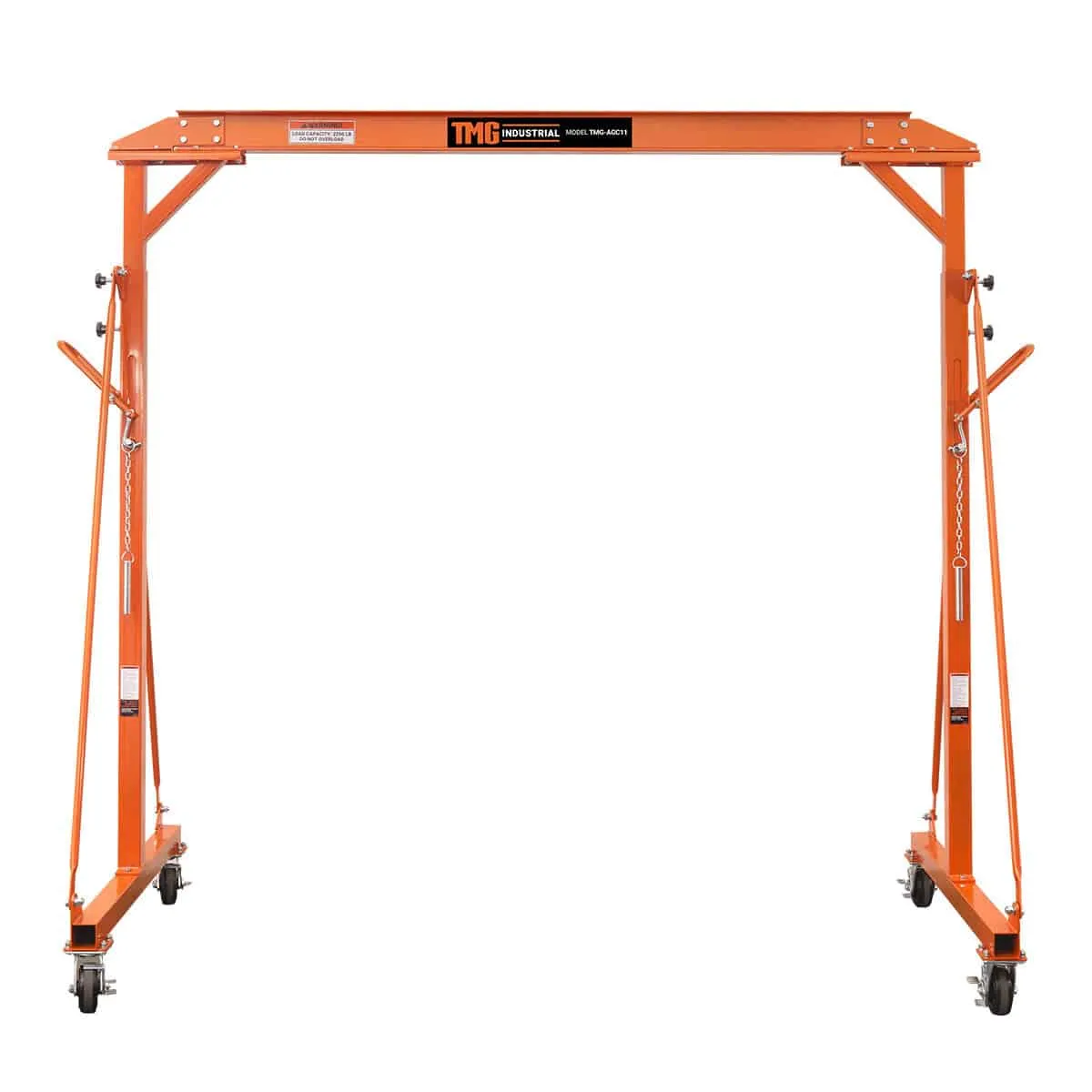 TMG Industrial 2200-lb Adjustable Height All-Steel Gantry Crane, Auto-Lock, 95” Min. Height, 142” Max. Height, Locking Swivel Casters, TMG-AGC11(Previously TMG-AGC10)