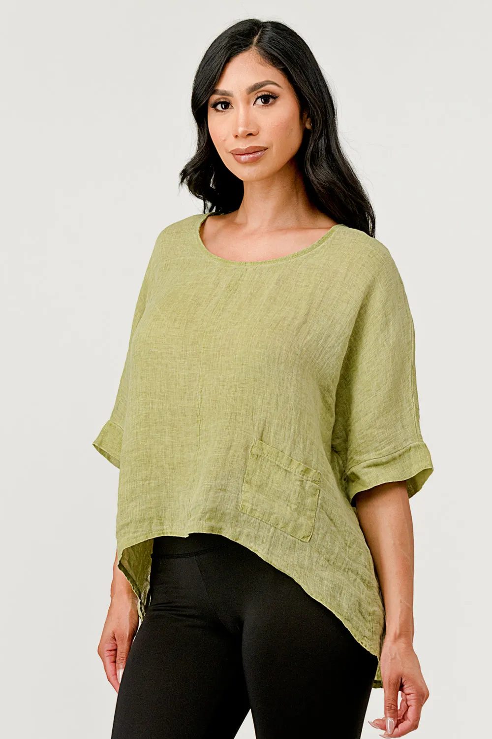 V Back  Italian Linen Top w Pocket