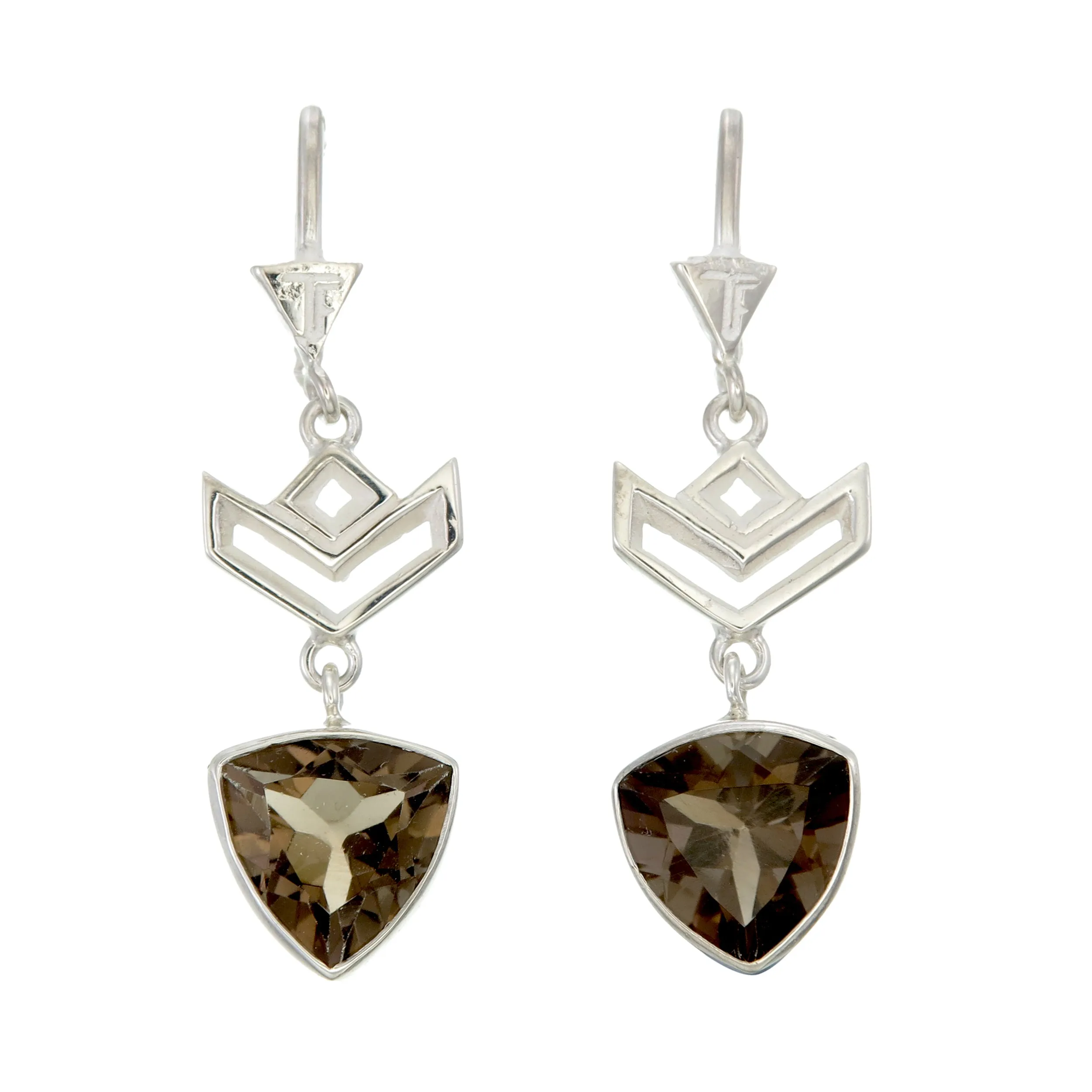 VON CHEVRON PULL THROUGH EARRINGS - SMOKY TOPAZ - SILVER